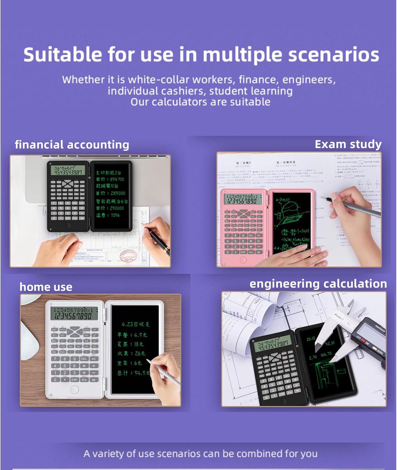 Scientific Calculator with Notepad, 10 Digit LCD Display Calculator, Pocket Mute, Multifunctional Desktop Calculator for Students, Secondary School and College (Black) – Bild 8
