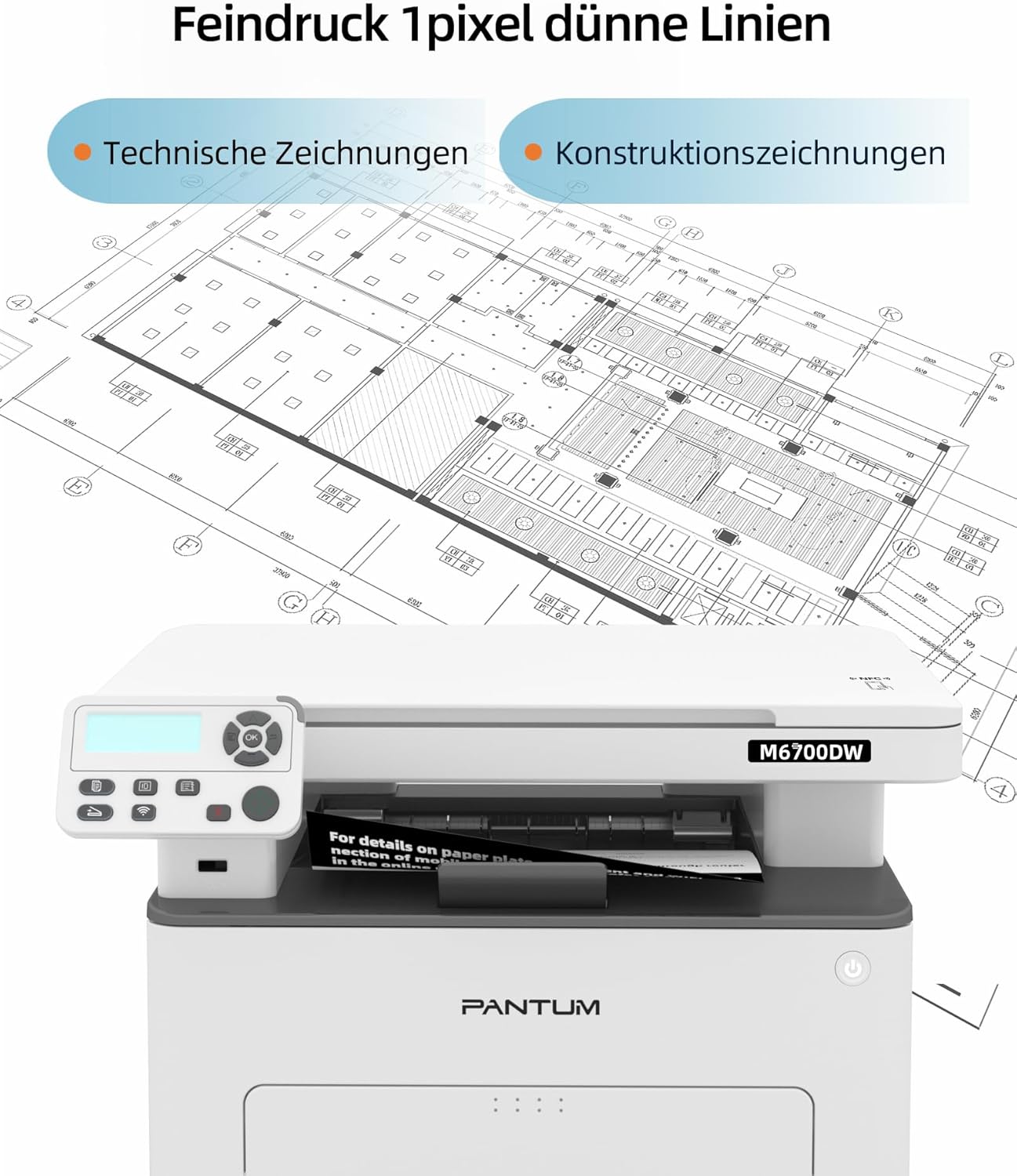 PANTUM M6700DW Printer Scanner Copier, Laser Printer Multifunction Device, WLAN/USB/Ethernet, Black White, Automatic Duplex Printing, 30ppm, Includes 1000 Page Starter Toner Cartridge – Bild 6