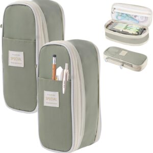 Oncpcare Large Capacity Pencil Case with Smooth Zipper, Multiple Compartments Stationery Organizer for Students, Teachers and Office, 2 x green., L, Fashion