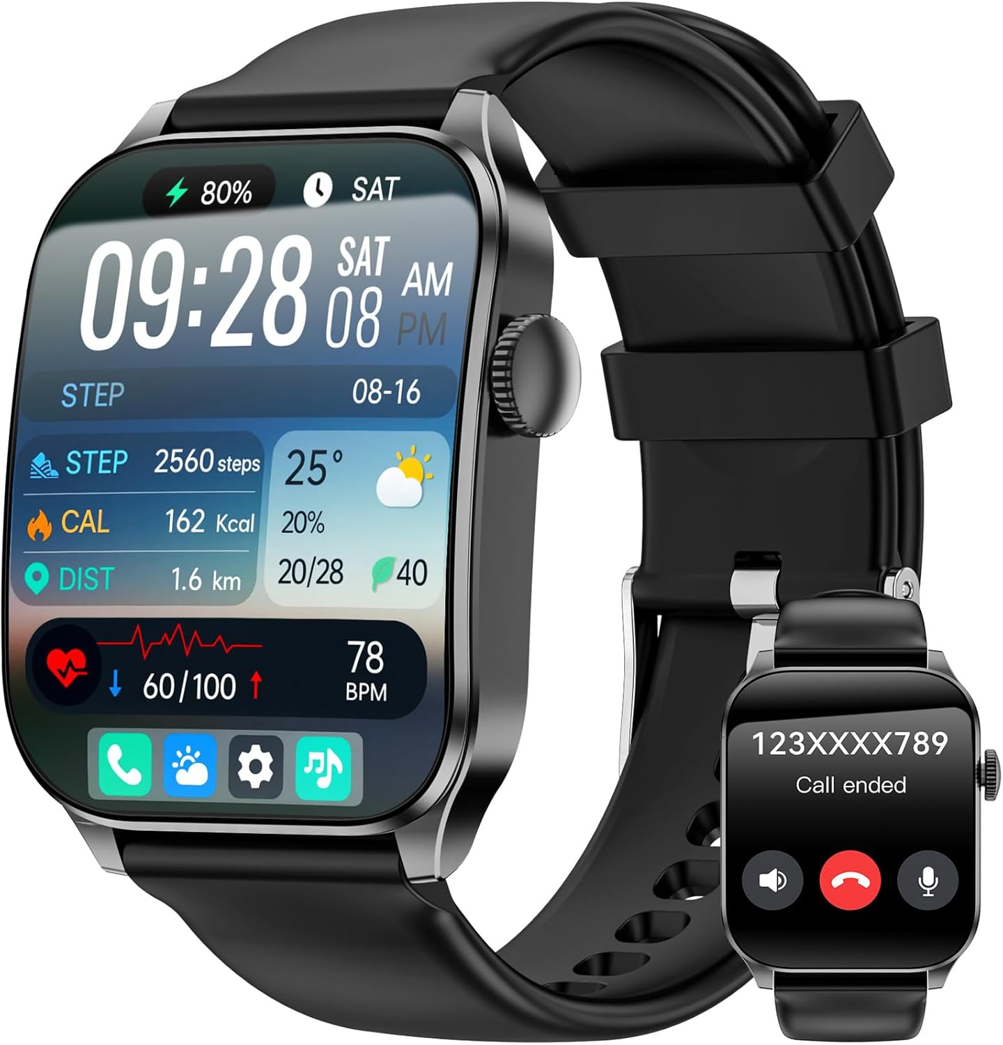 Smartwatch Men Women 1.91 Inch HD Curve Display Smart Watch with Bluetooth Calls, 100+ Sports Modes, Fitness Watch with Heart Rate/Sleep Monitor/Pedometer, IP67 Waterproof Sports Watch for Android iOS