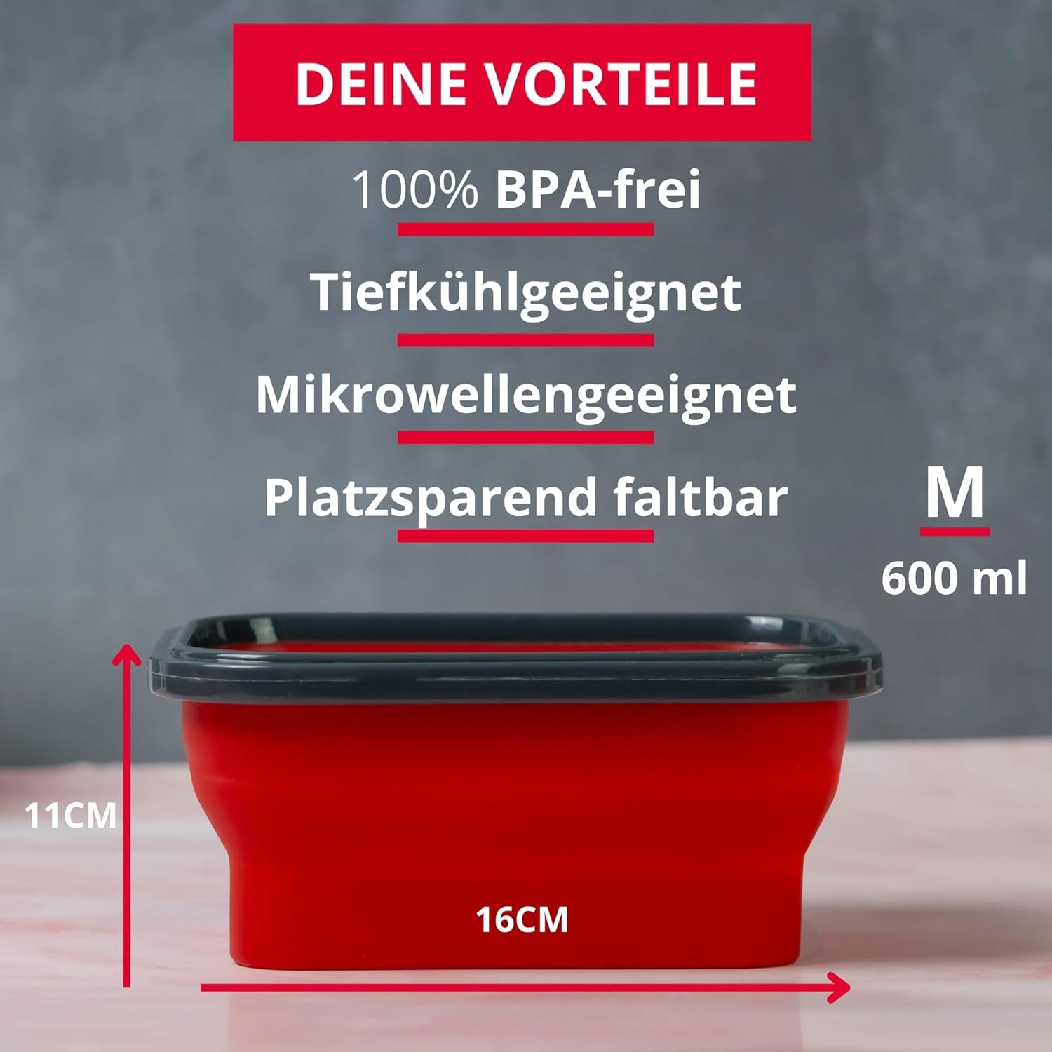 Westmark Foldable Food Storage Container - Practical Lunch Box Ideal for Work and Travel or for Storing Sausage and Cheese, Dishwasher Safe, Square, BPA-Free - 600 ml – Bild 8