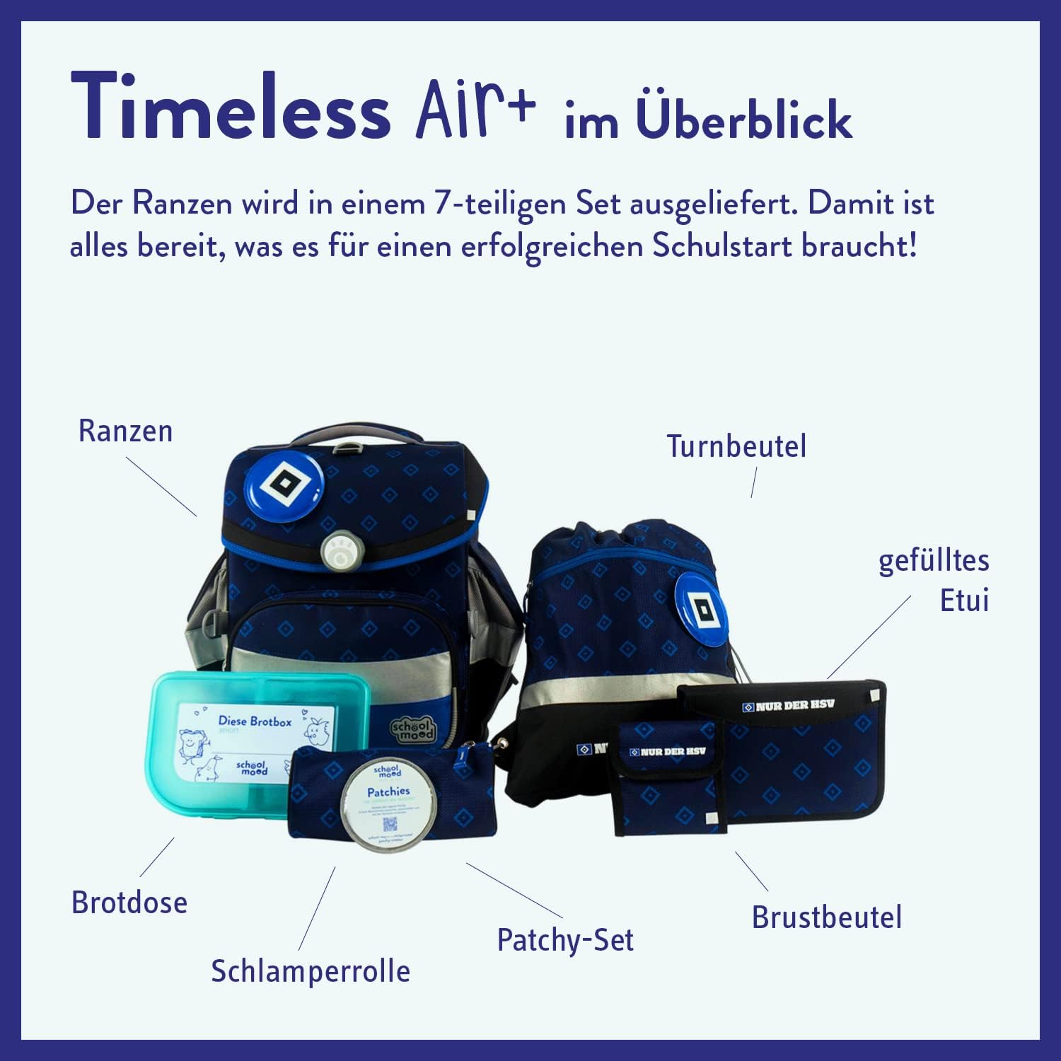 SCHOOL-MOOD - HSV School Bag Set, 7-Piece - Timeless Air+ - Ergonomic School Bag for Boys and Girls - School Bag for Children in 1st to 4th Class - HSV – Bild 2