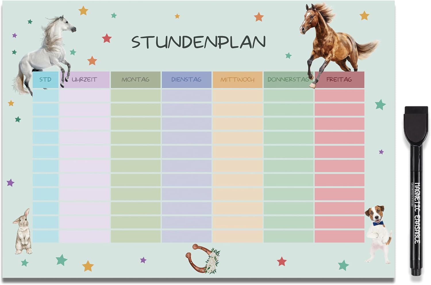 Schedule Magnetic Timetable Wipe Clean Dinosaur Pattern Pen with Tape Brush Rewritable Suitable for Fridge and Whiteboard Gift Back to School Gift