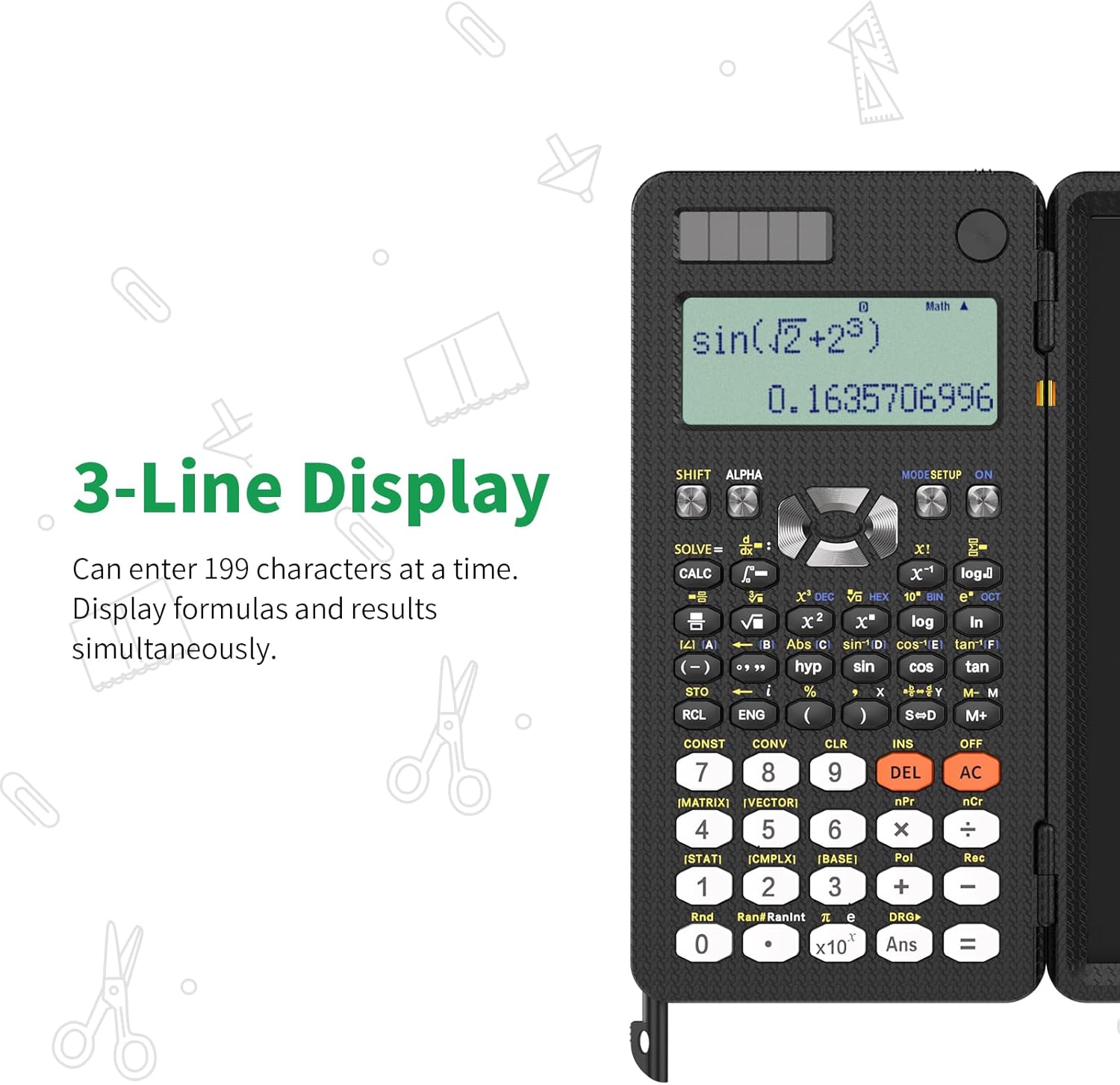 NEWYES Scientific Calculator 417 Functions Engineering Calculator with Writing Board and Pen for Students, Teachers, Engineers, Technical Science, Solar and Battery Dual Power Supply – Bild 3