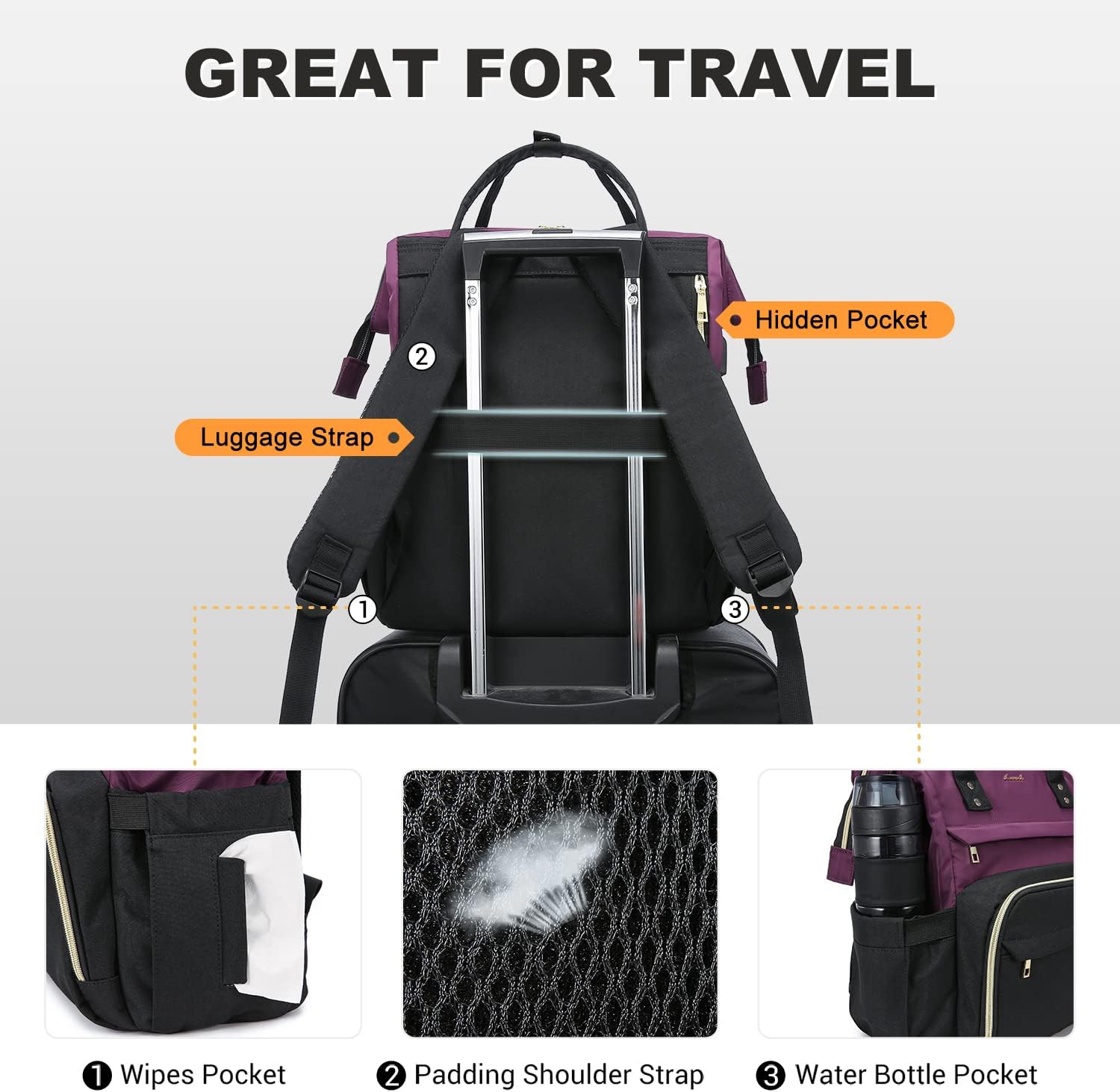 LOVEVOOK Laptop Backpack Women's 17 Inch Large School Backpack Teenagers Backpack Hand Luggage Waterproof Design Breathable Shoulder Straps for University, School & Travel, Dark Purple Black – Bild 3