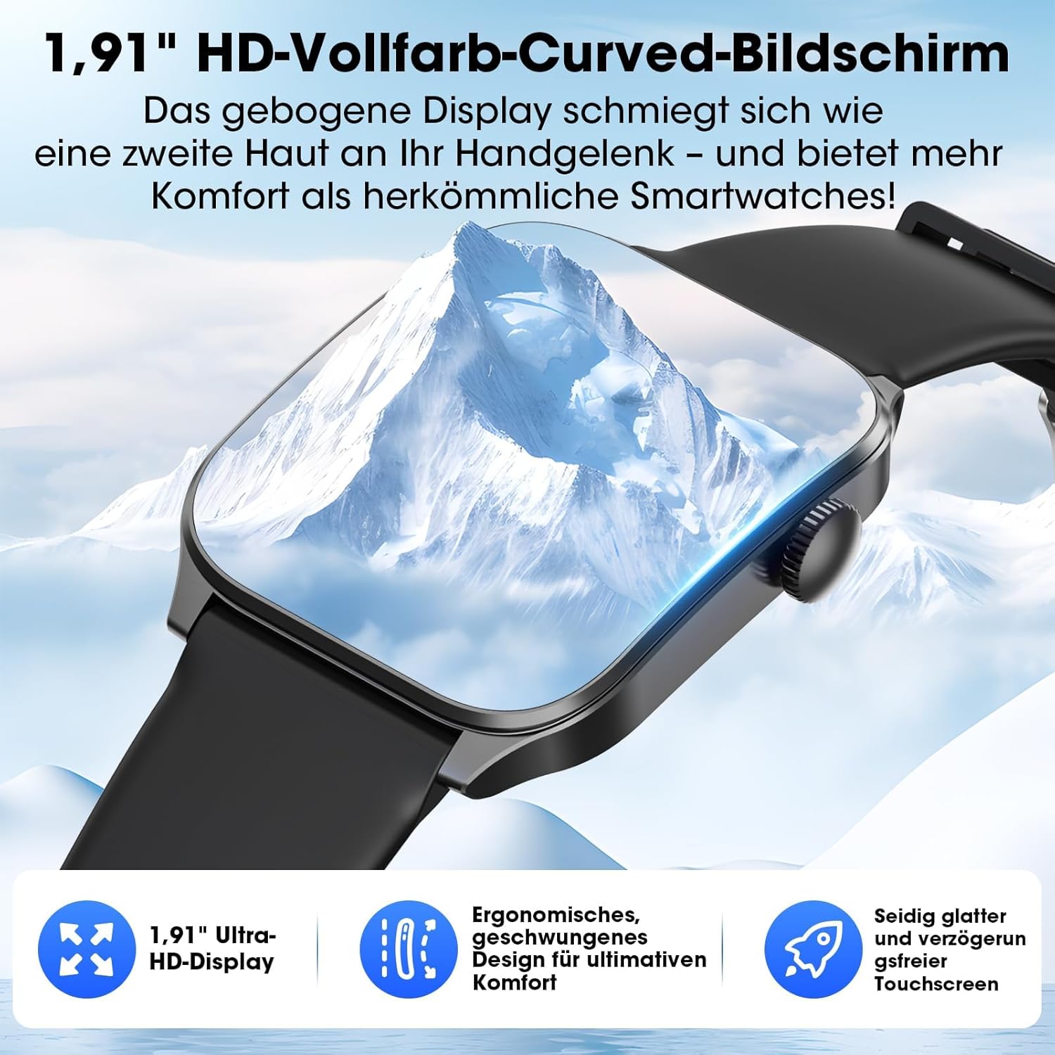 Smartwatch Men Women 1.91 Inch HD Curve Display Smart Watch with Bluetooth Calls, 100+ Sports Modes, Fitness Watch with Heart Rate/Sleep Monitor/Pedometer, IP67 Waterproof Sports Watch for Android iOS – Bild 3