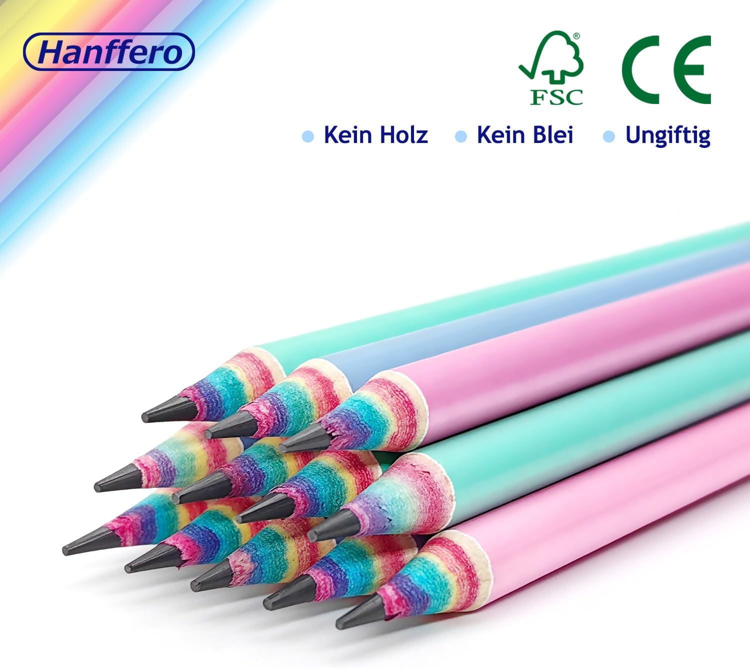 Rainbow Pencils, Drawing Writing Pencil with Rubber, Recyclable Paper Material, Pre-Sharpened, for School and Office - Hardness HB (Pack of 12) 1 – Bild 3