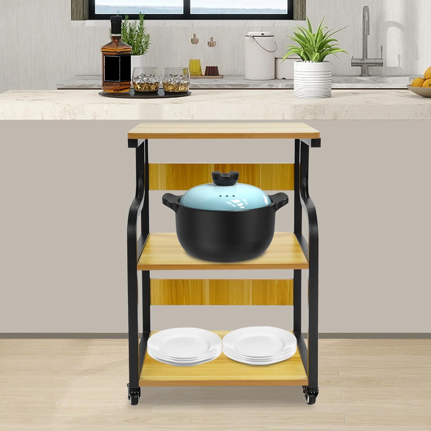 Printer Table, 3-Tier Printer Stand with Wheels, Printer Trolley, Printer Trolley, Rolling Cart Stand, Printer Shelf for the Study, for Home Offices and Printing Rooms (Black + Tan) – Bild 6