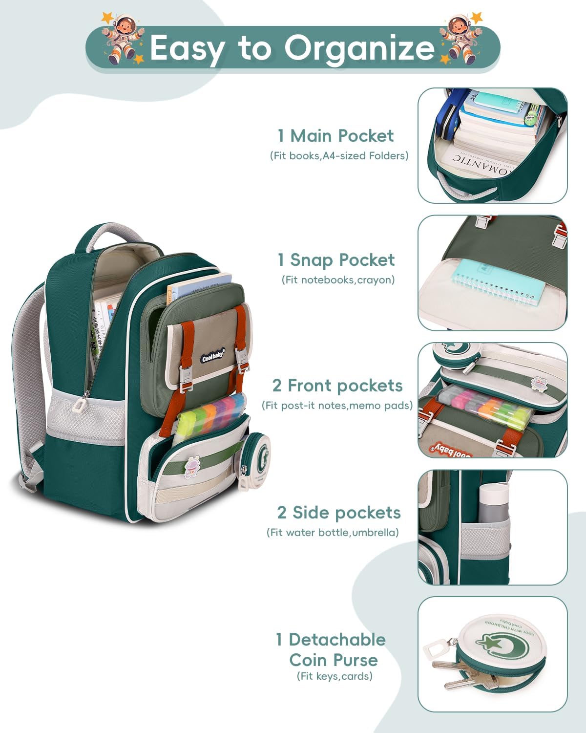 Tanou School Backpack Boys 2nd 5th Grade, 22L Ergonomic Backpack Kids for Primary School, Oxford Fabric Children's Backpack School Bag for Boys 8-12 Years – Bild 4