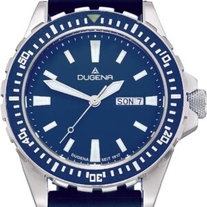 Dugena Divers Friend Men's Quartz Watch Stainless Steel Case Mineral Glass Silicone Strap Pin Buckle 20 Bar, blue, Strap.