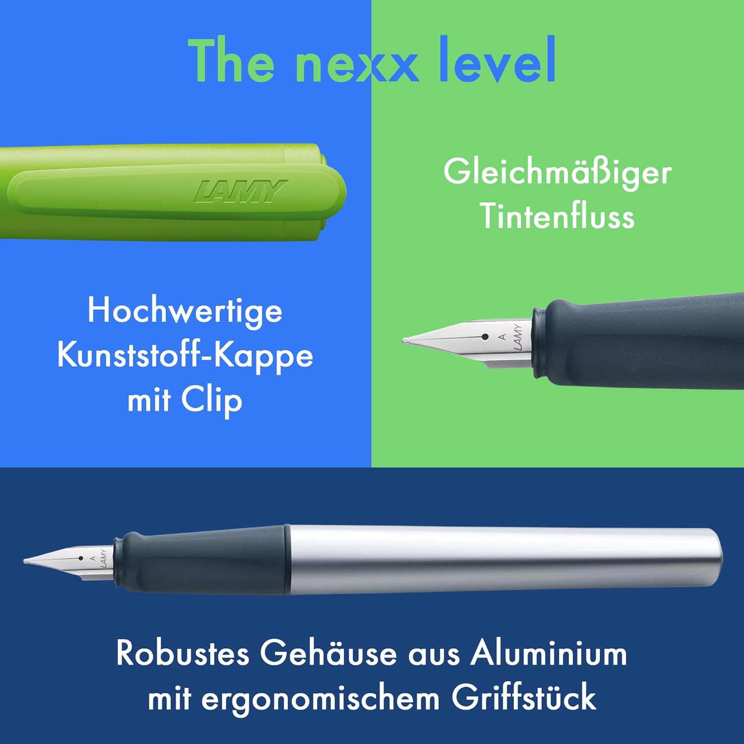 LAMY nexx 086 Fountain Pen Aluminium in Green with Non-Slip Grip and Steel Nib Size A (Beginner) – Bild 4