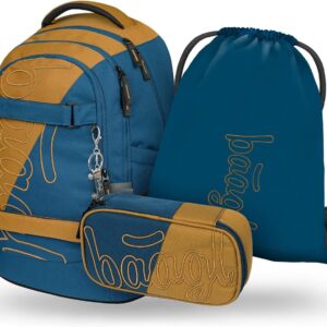 Baagl School Backpack Set Boys Girls Teenagers 3 Pieces Skateboard Backpack Skate MAX School Bag from 3rd Grade, Primary School Satchel with Chest Strap, Ergonomic School Bag, 30 L, DUO, L
