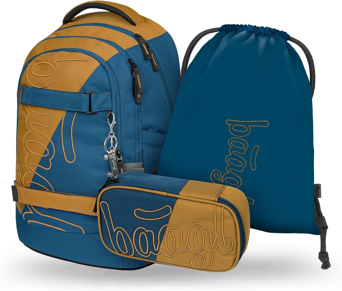 Baagl School Backpack Set Boys Girls Teenagers 3 Pieces Skateboard Backpack Skate MAX School Bag from 3rd Grade, Primary School Satchel with Chest Strap, Ergonomic School Bag, 30 L, DUO, L