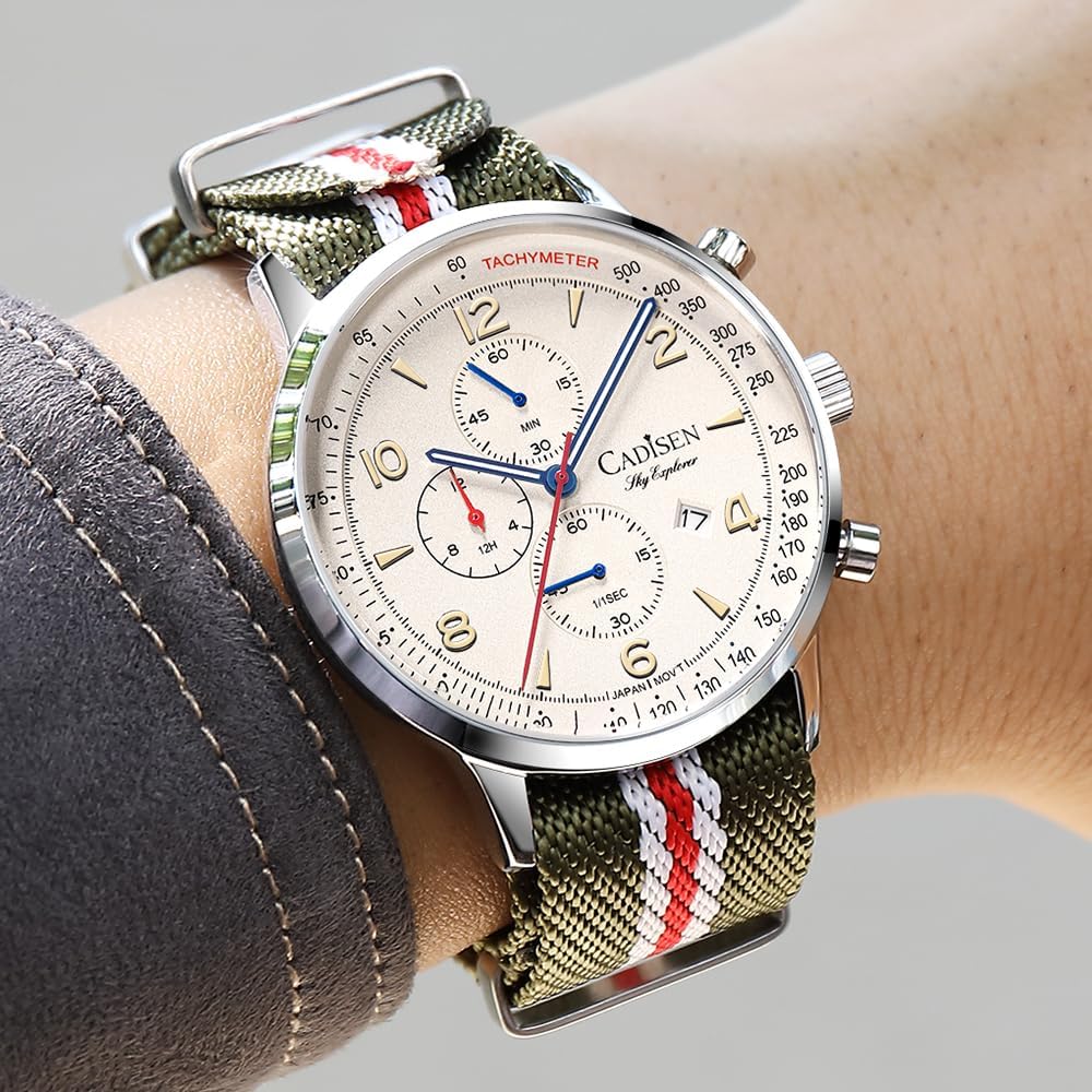 CADISEN Herren Quarz Uhr Elegante lässige Kampagnen mit Nylon Armband wasserdichte – Bild 5