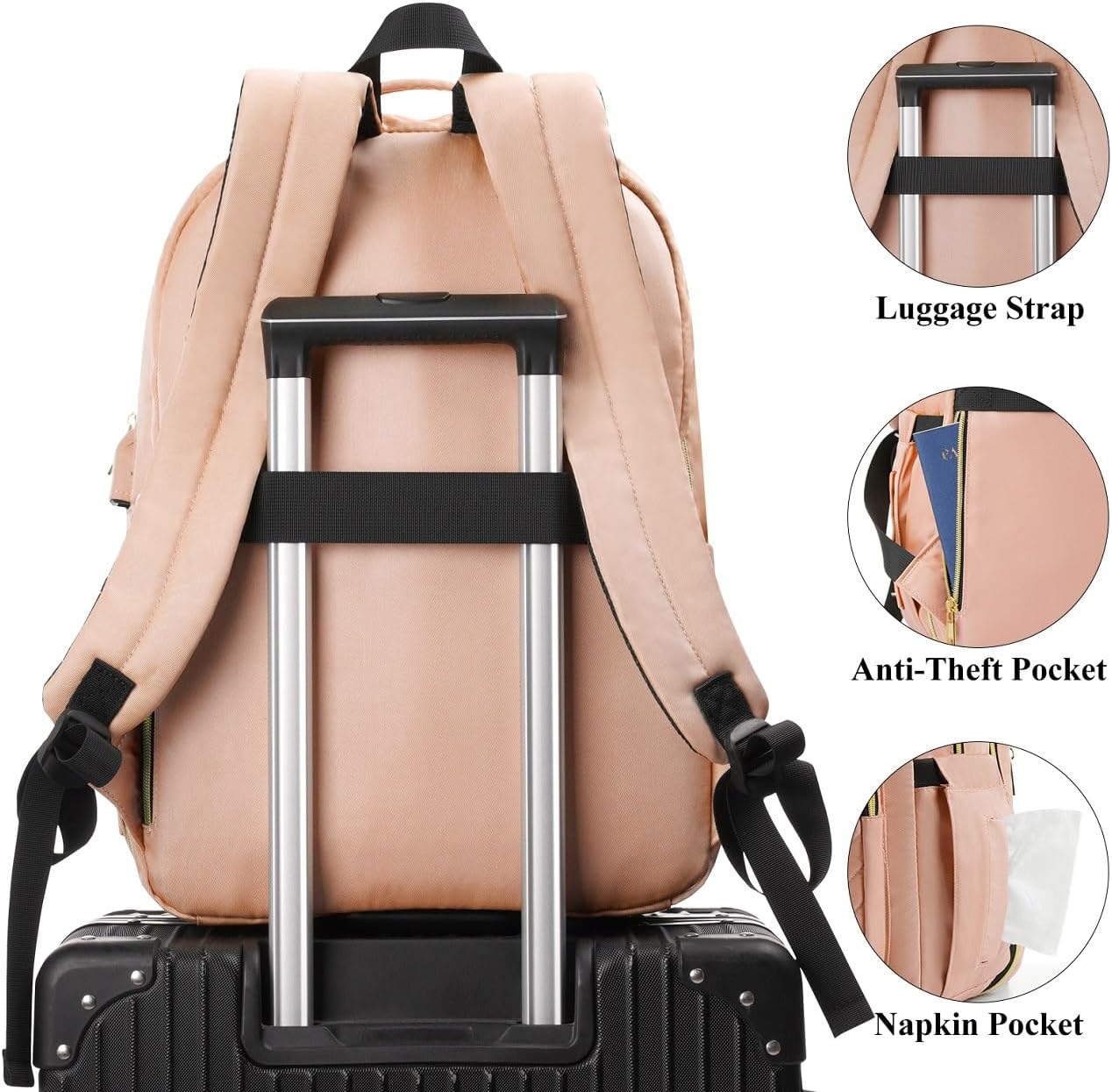 YAMTION School Backpack Girls Teenagers Backpack Women's School Bag Women 15.6 Inch Laptop Backpack with USB and Laptop Compartment for Work Office Study School City University Pink – Bild 5
