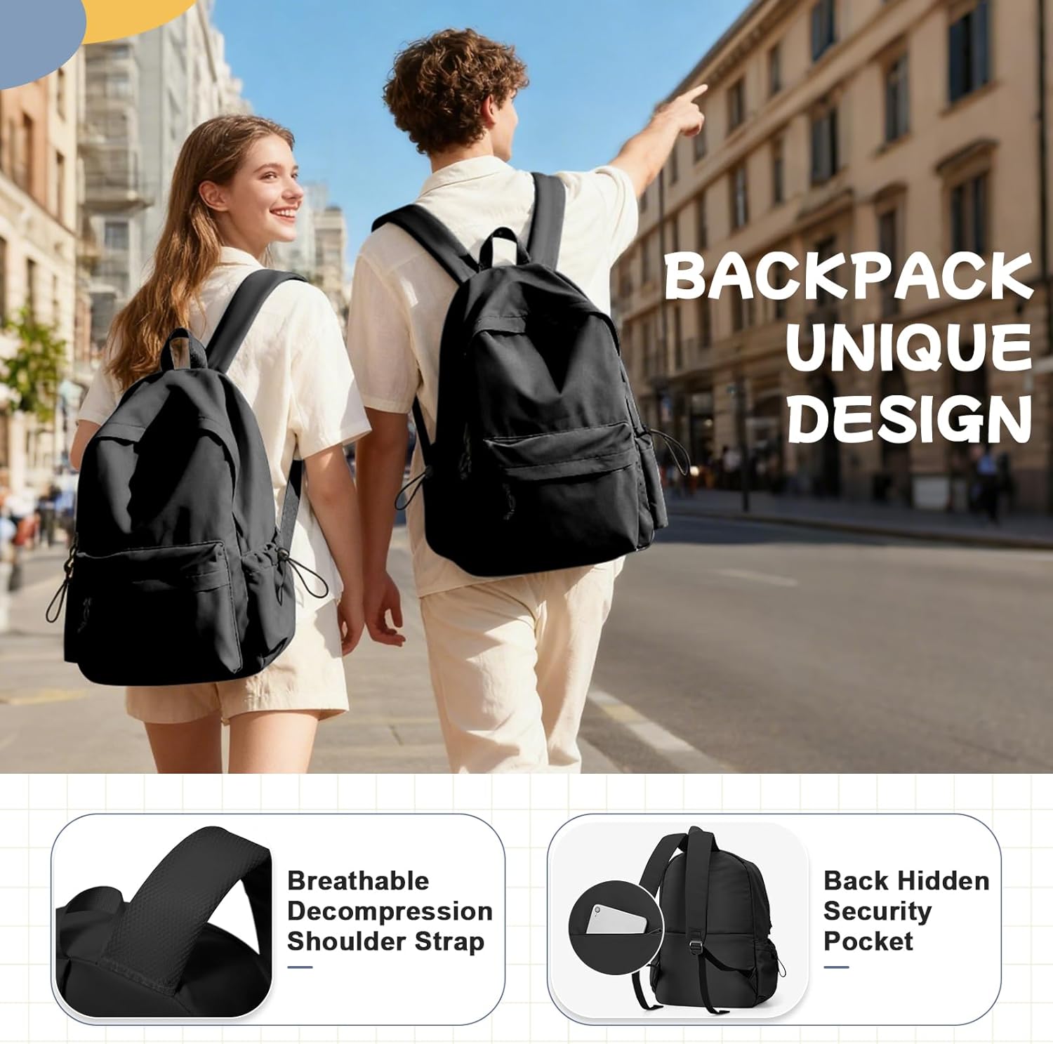 HYC00 School Backpack for Women, Casual Travel School Bags, 14 Inch Laptop Backpack for Teenage Girls, Lightweight Backpack, Water-Repellent Bookbag, College, Boys, Men, Work, Daypack – Bild 4