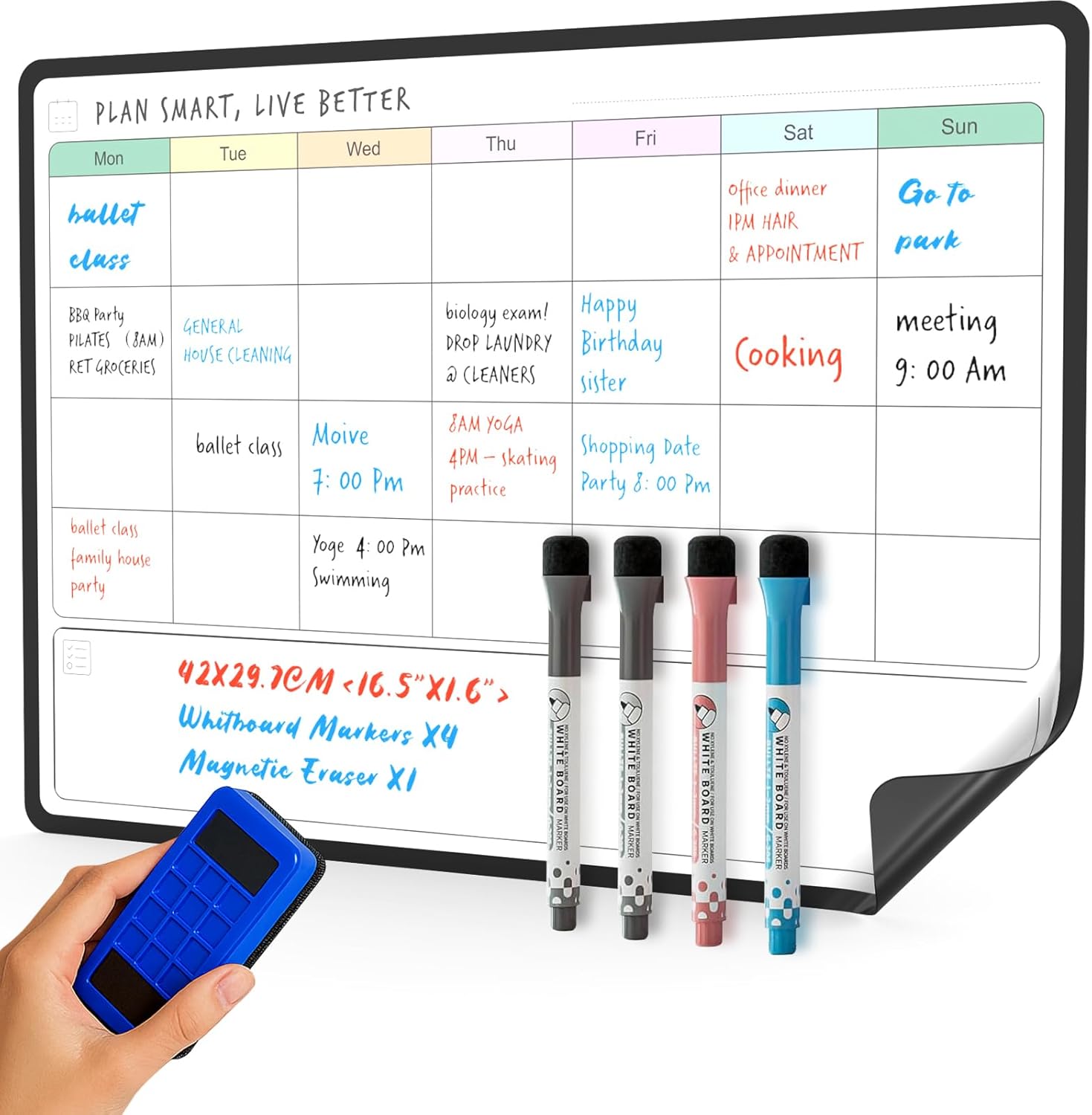 SURFOU Magnetic Whiteboard for Refrigerator, A3 Monthly Planner Wipe Clean for Home & Office, Menu Planner Shopping List To Do List with 4 Whiteboard Markers and 1 Eraser