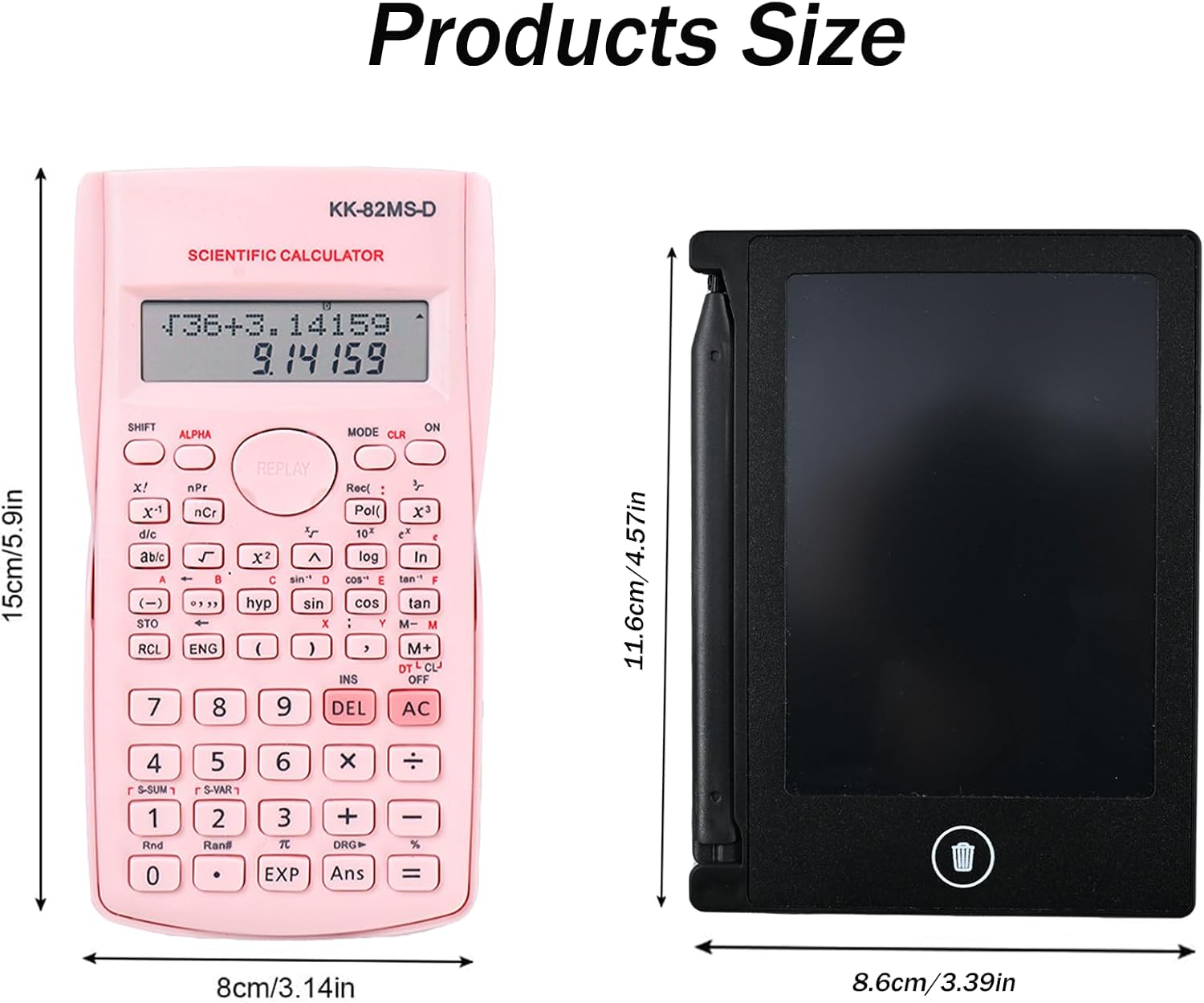 KK-82MS-D Portable Technical Scientific Calculator with 4.4 Inch LCD Display, Erasable Writing Tablet, Professional Portable Calculator, Notepad for Office School (Pink) – Bild 2