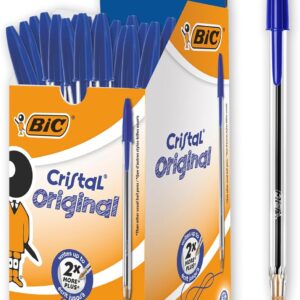 BIC Cristal Medium Ballpoint Pen, 1.0 mm, blue, pack of 50