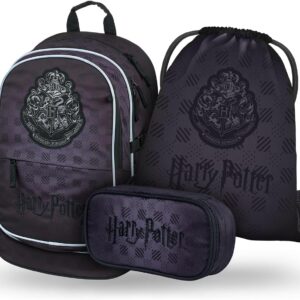Baagl School Backpack Set Boys Girls 3 Pieces, School Bag for Primary School, Primary School Satchel with Chest Strap, Ergonomic School Bag (Harry Potter Hogwarts)