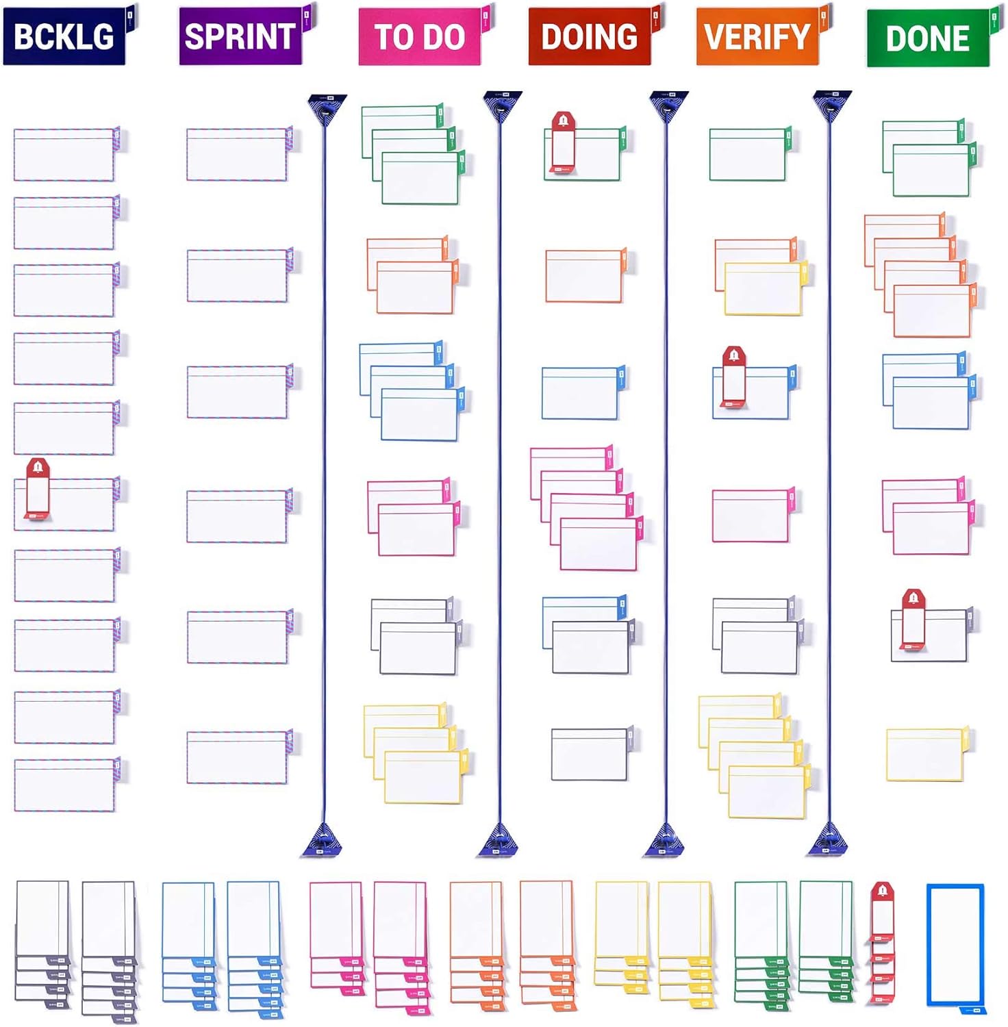 PATboard Kanban and Scrum Board - Full Tool Set for Glass Walls, Magnetic Board, Whiteboard - Nanocups Technology - Scrum & Kanban Cards