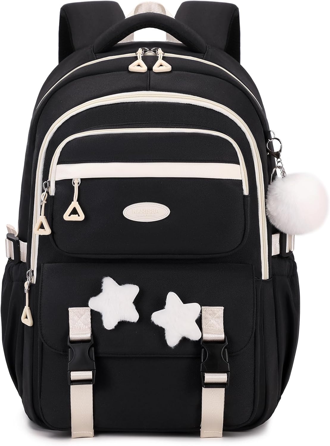 Backpack Girls School Bag for 3rd 5th Grade, Casual Large Kids Backpack with Pom Pom Pendant & Star Badge, Lightweight School Backpack Teenager with Trolley Strap – Bild 8