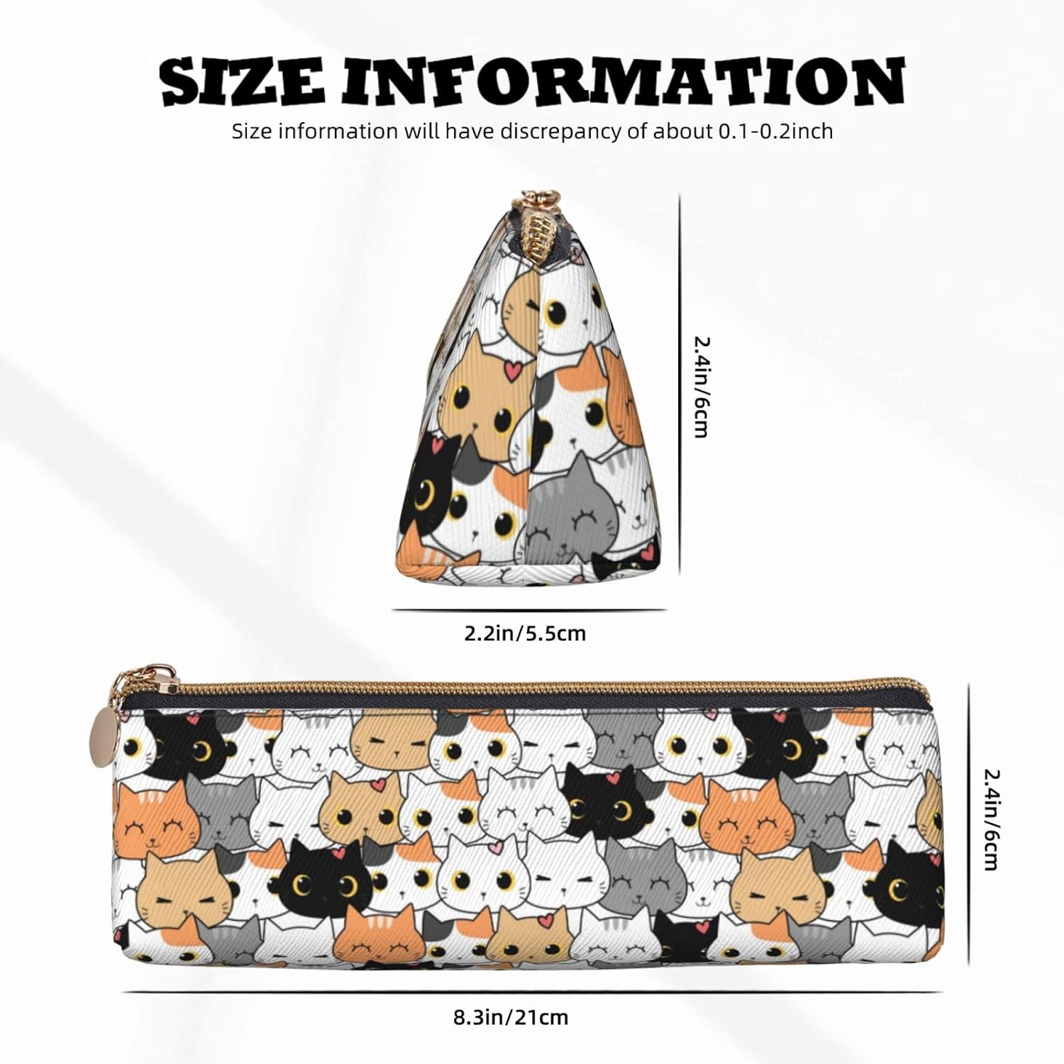 Cute Animal Cat Pencil Case Triangle Pencil Case Portable Pencil Case Leather Organizer Zipper Cosmetic Bag, White, Bag organiser – Bild 6