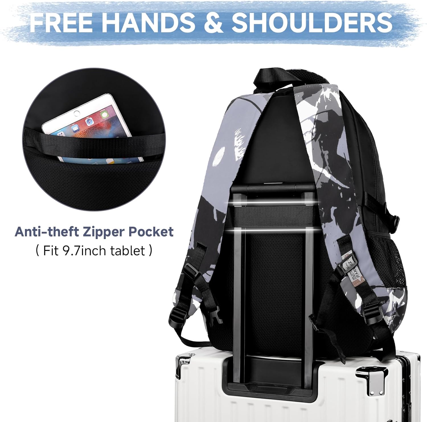 Backpack Teenager Boys School Backpack - 40L School Bag for Primary School 5+, Real School & University, Fashionable Daypack for Travel, Casual 16 Inch Laptop Backpack Men, Black, Letter – Bild 6