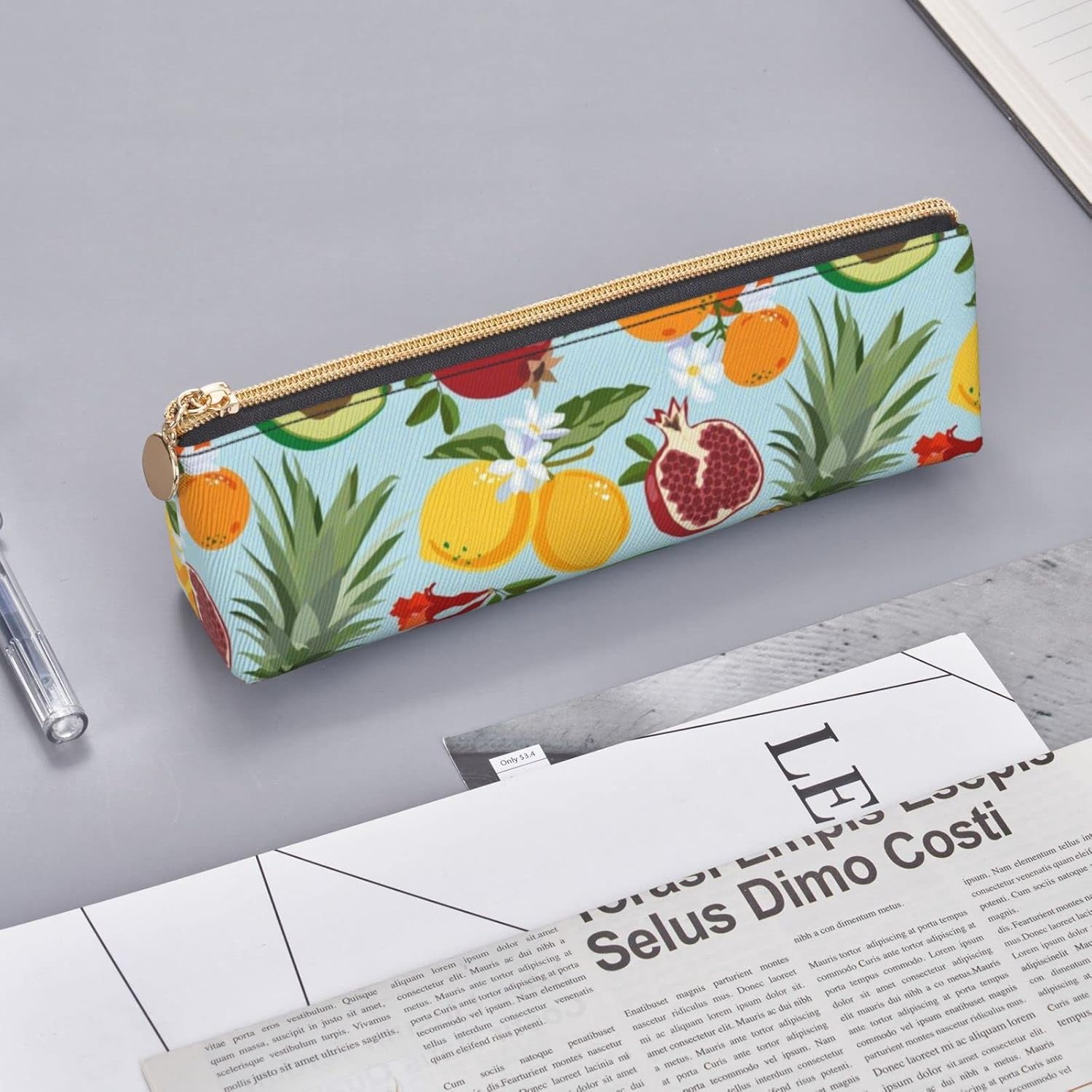 Federmäppchen mit tropischem Obst-Liebhaber-Muster, dreieckiges Stiftetui, tragbares Federmäppchen, Leder-Organizer mit Reißverschluss, Kosmetiktasche – Bild 8