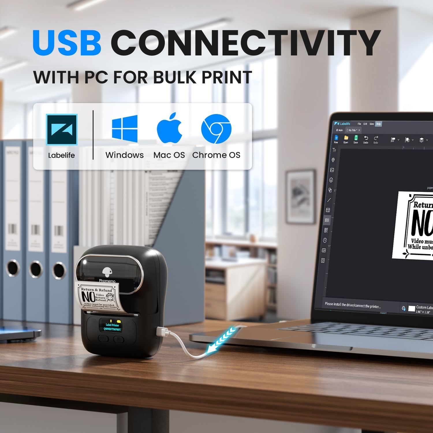 Phomemo M110 Bluetooth Label Printer, Self-Adhesive, Portable Labelling Device, Thermal Lable Printer for Barcodes, Retail, Offices, Compatible with Phones and PC Systems, Black – Bild 4