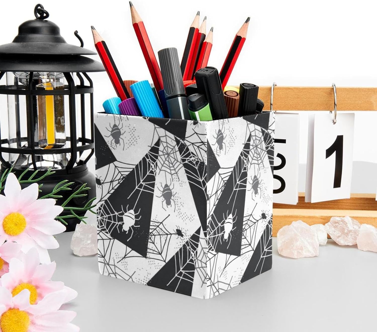 Pen Holder for Desk Scary Halloween Spider Web Prints Pen Holder Pen Holder Makeup Brush Storage Desk Stationery Organizer for Home Office – Bild 7