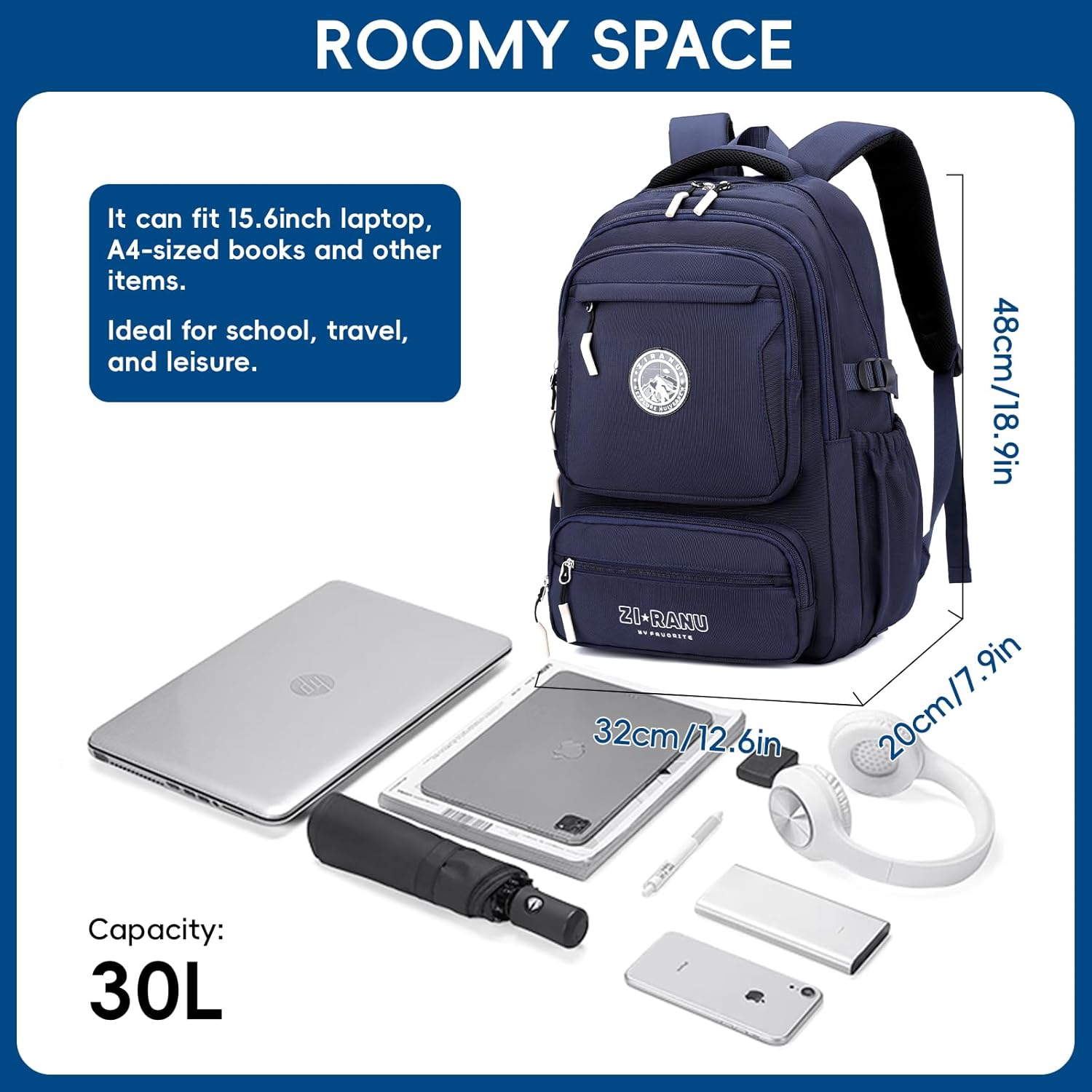 School Backpack Teenager Backpack Boys Fashion Daypack for 15.6 Inch Laptop, Waterproof School Bag Boys Casual School Bag 5th 12th Grade – Bild 3