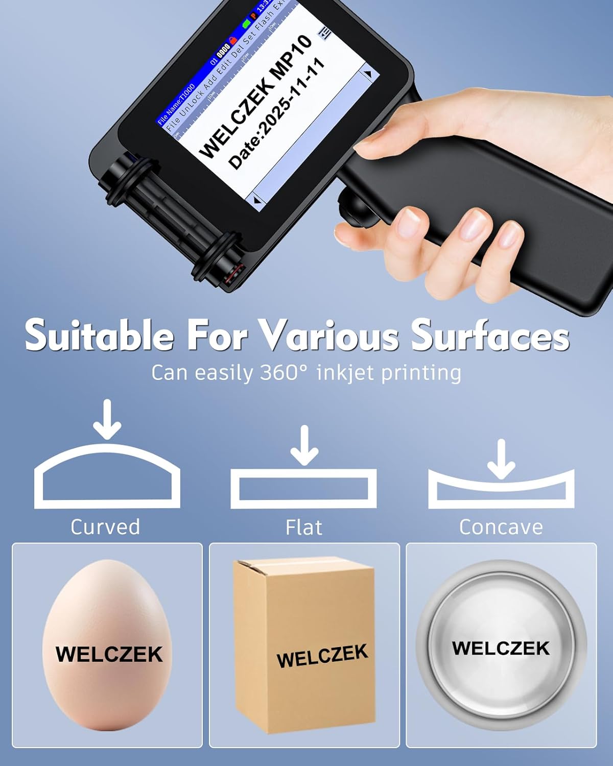 MP10 Mini Handheld Printer with Quick-Drying Ink, Portable Handheld Inkjet Printer for Labels - Prints Barcode, QR Code, Logo, Date & Batch Number (Upgrade Edition) – Bild 5
