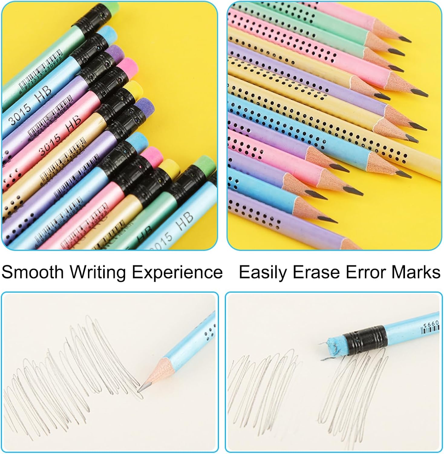 Set of 15 HB Pencils with Eraser in 5 Colours for Drawing, Sketching, Writing, School, Kids, Home – Bild 4