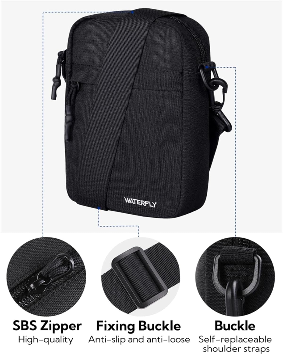 WATERFLY Shoulder Bag Messenger Bag: Men's Bag for Hanging Small Men's Mobile Phone Sling Bag Men's Shoulder Cross Bag Chest Bag Women's Crossbody Mobile Phone Case – Bild 3