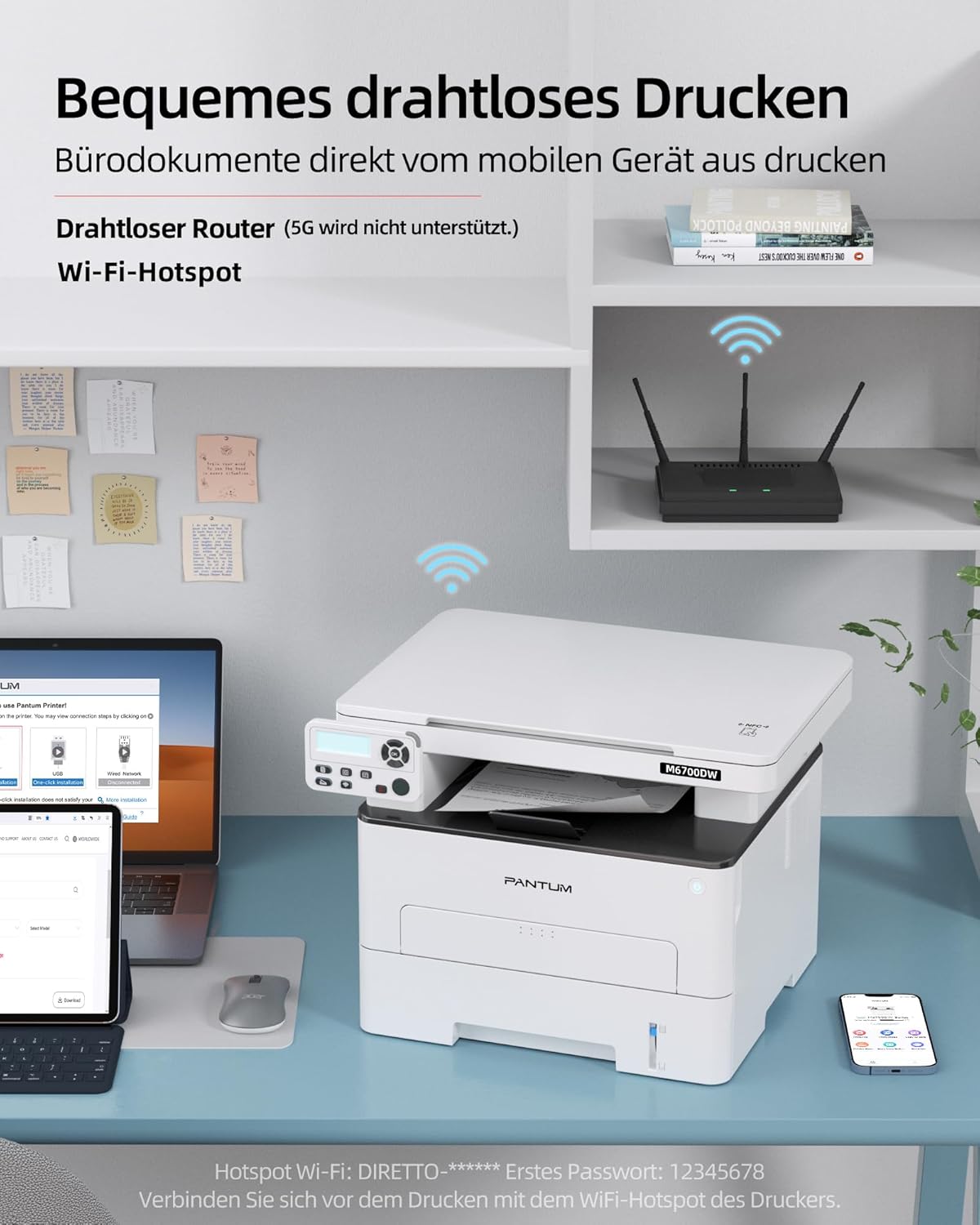 PANTUM M6700DW Printer Scanner Copier, Laser Printer Multifunction Device, WLAN/USB/Ethernet, Black White, Automatic Duplex Printing, 30ppm, Includes 1000 Page Starter Toner Cartridge – Bild 3