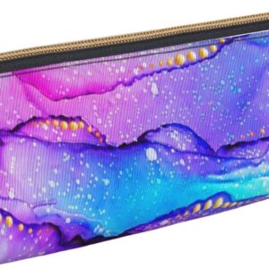 Buntes Marmor-Goldgemälde-Design, Federmäppchen, Kosmetiktasche, Stiftetui, Leder, dreieckige Aufbewahrungstasche, Schreibwaren-Organizer mit Reißverschluss für Erwachsene, Büro