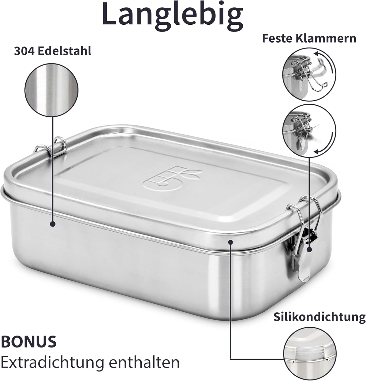 Bambaw Stainless Steel Lunch Box, 1200 ml, Bento BPA Free, Airtight Lunch Box, Bento with Compartments, Waterproof Stainless Steel Lunch Box, 1200 ml – Bild 2