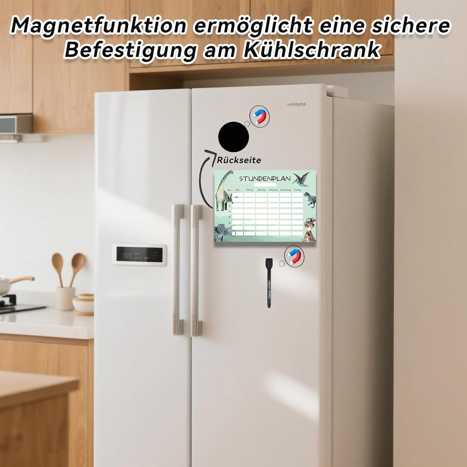 Schedule Magnetic Timetable Wipe Clean Dinosaur Pattern Pen with Tape Brush Rewritable Suitable for Fridge and Whiteboard Gift Back to School Gift – Bild 3