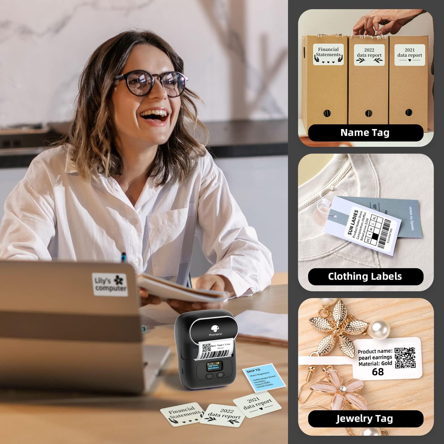 Phomemo M110 Bluetooth Label Printer, Self-Adhesive, Portable Labelling Device, Thermal Lable Printer for Barcodes, Retail, Offices, Compatible with Phones and PC Systems, Black – Bild 7