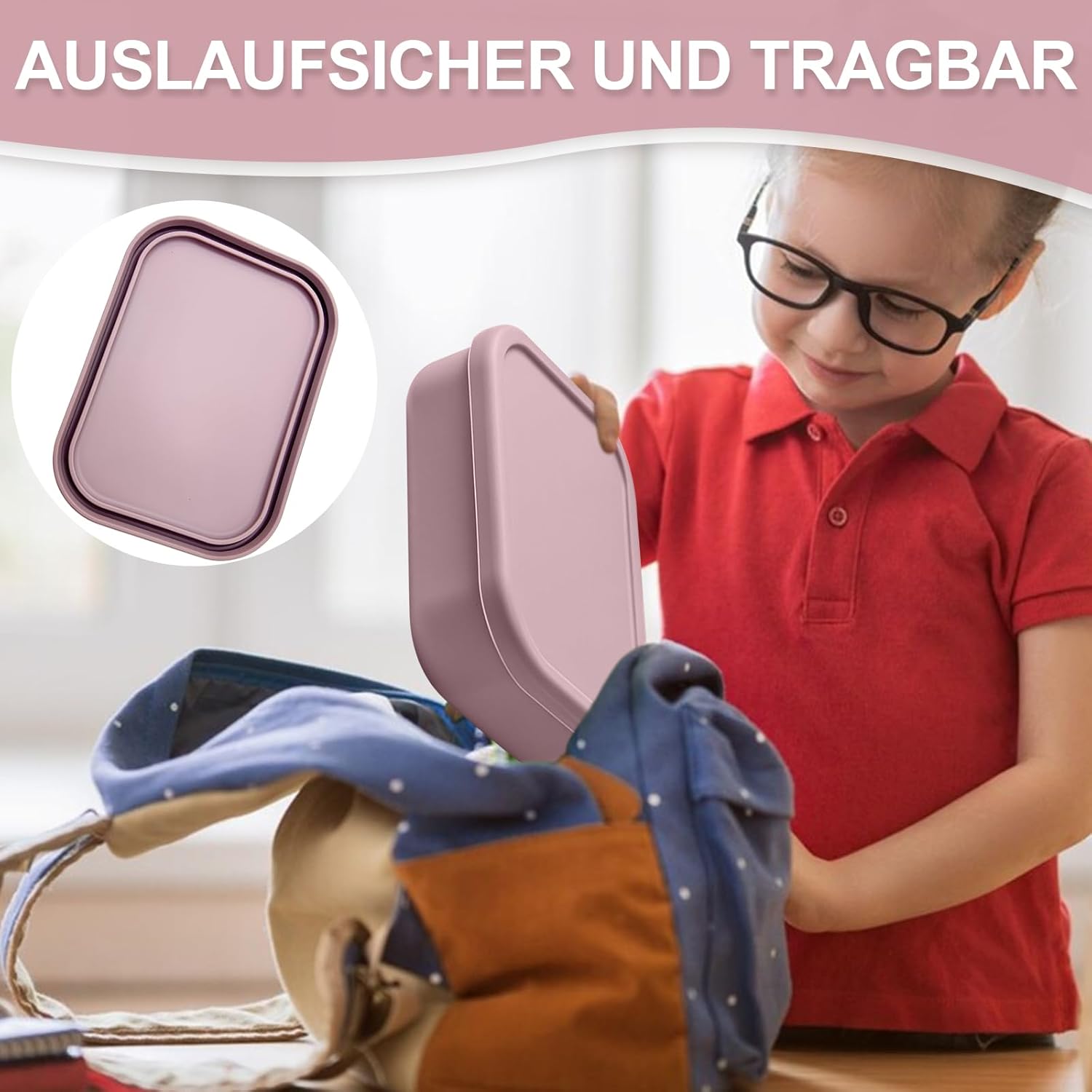 Bento Box Silicone Lunch Box - BPA-Free Food Box with Compartments, Microwave Safe & Leak-Proof - Children & Adults 800 ml for School Office Picnic – Bild 5