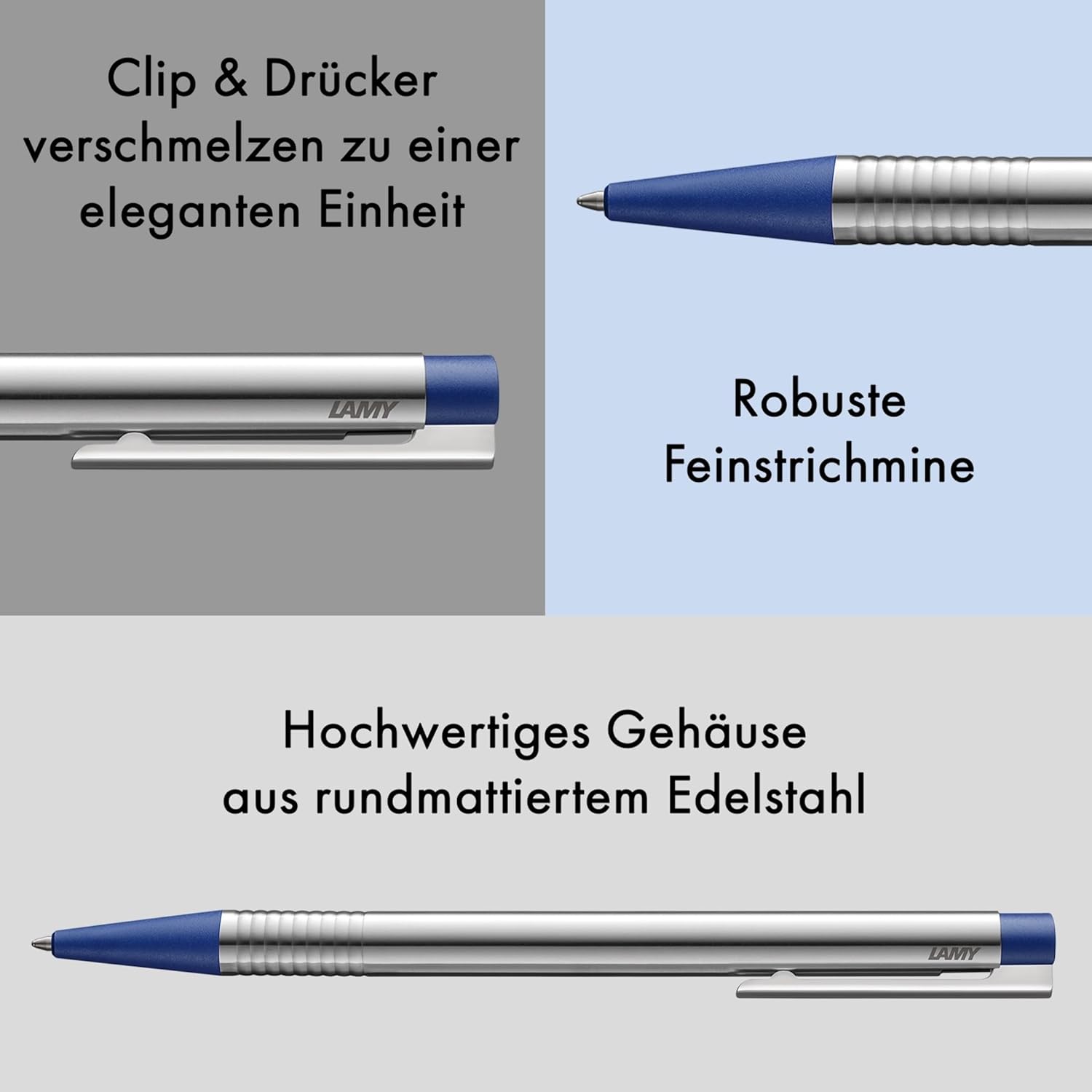Lamy logo Matte Blue Ballpoint Pen, Timeless Ballpoint Pen in an Elegant & Robust Stainless Steel Case, Includes Large Capacity M 16 Refill, in Line Width M, in Blue – Bild 3