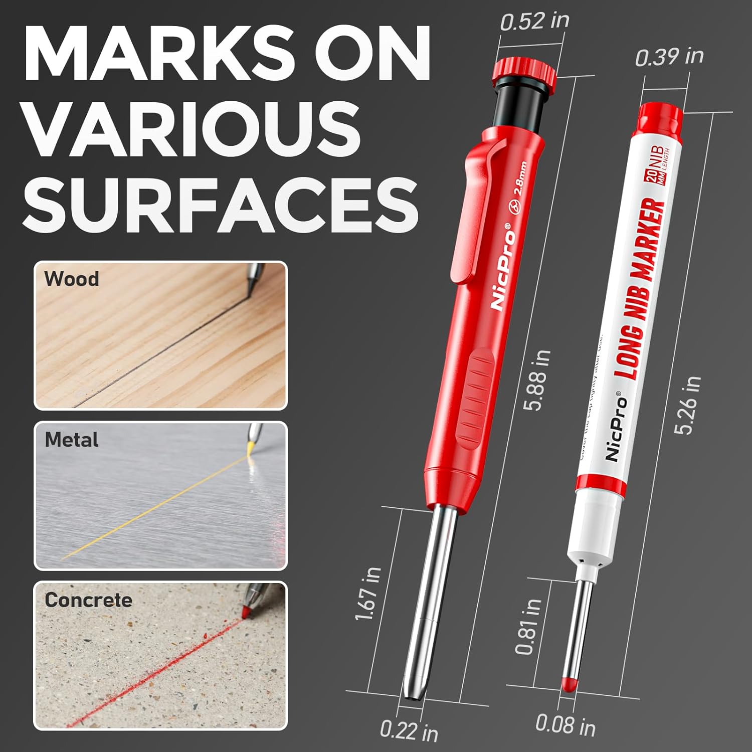 Nicpro 3 Pack CP1000 Carpenter's Pencils with Sharpener, Mechanical Pencils with 39 Leads, Deep Hole Marker with Long Tip for Construction, Heavy Duty Pencil Construction Site for Architect Marking – Bild 4