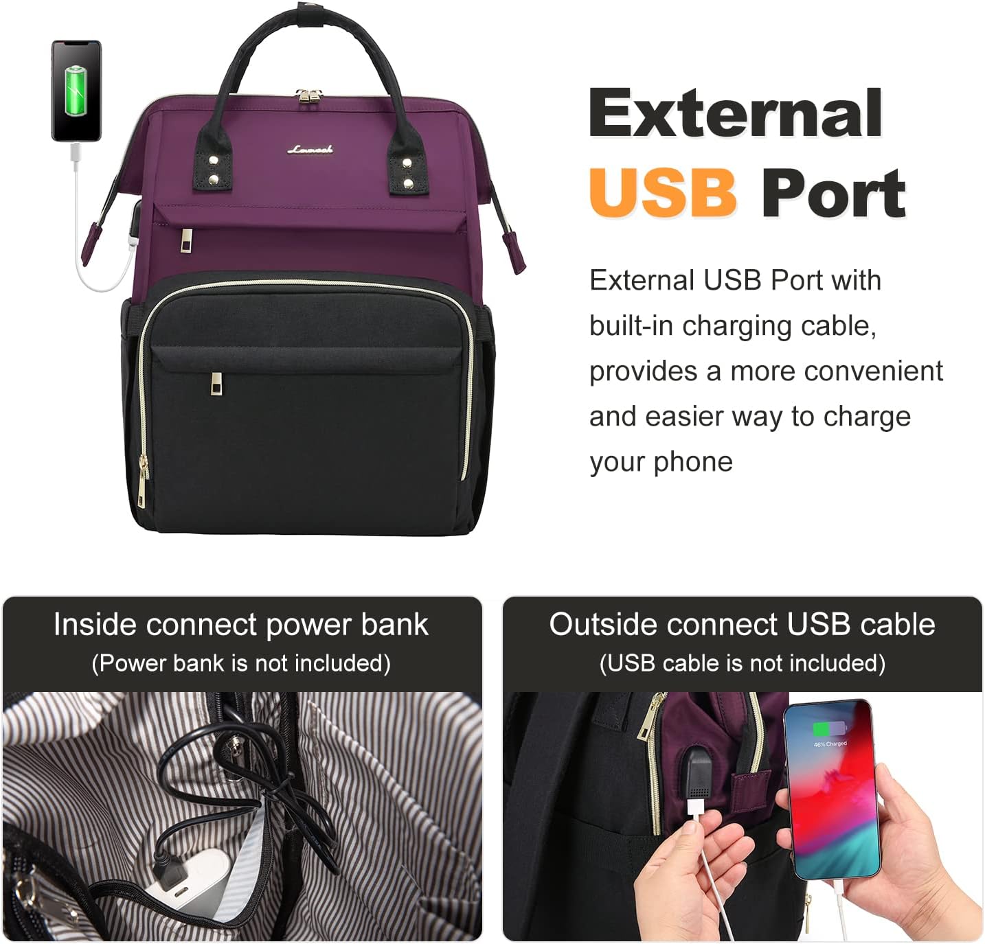 LOVEVOOK Laptop Backpack Women's 17 Inch Large School Backpack Teenagers Backpack Hand Luggage Waterproof Design Breathable Shoulder Straps for University, School & Travel, Dark Purple Black – Bild 5