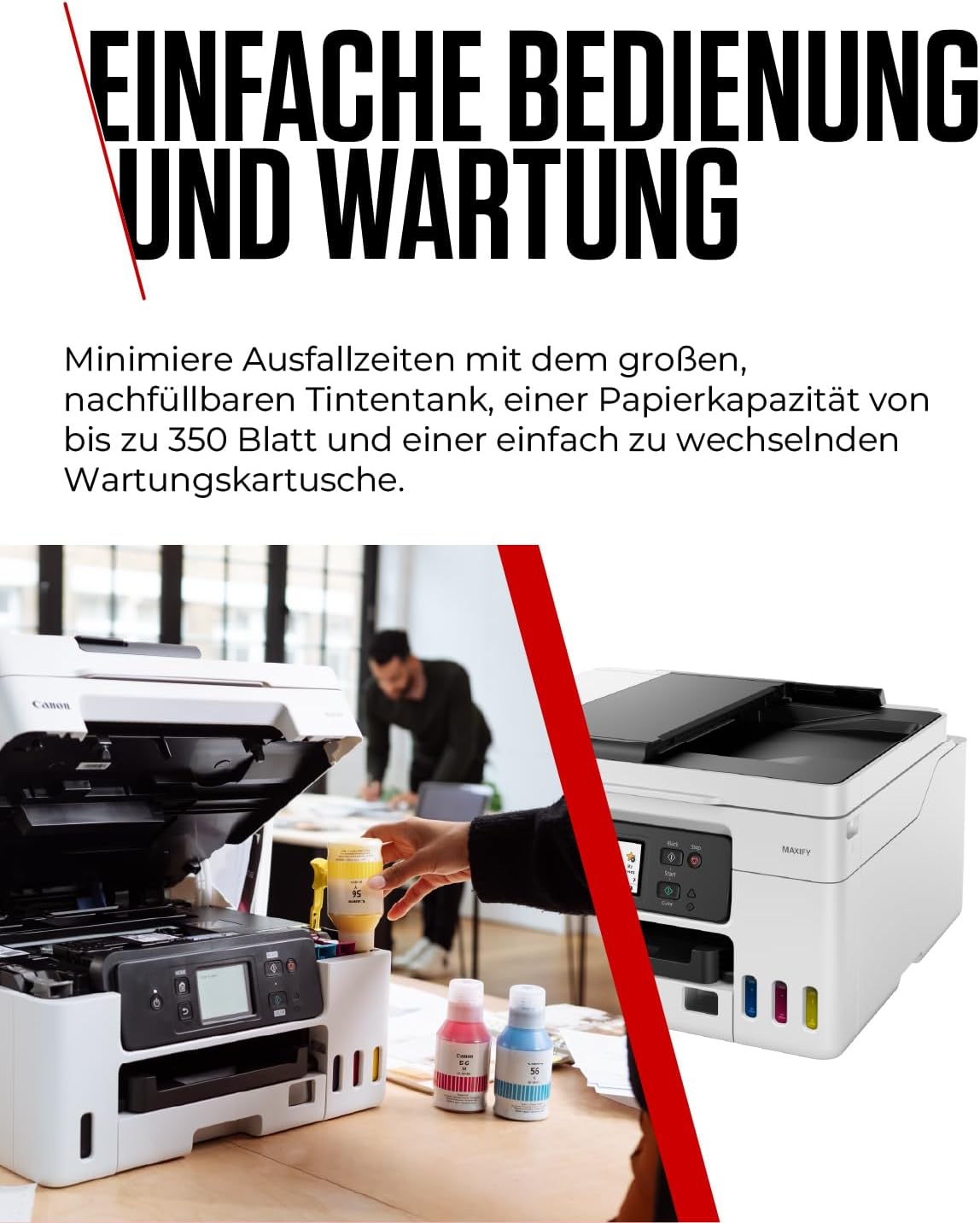 Canon MAXIFY GX4050 MegaTank Multifunktionsdrucker 4in1 (Tintenstrahl, Druck, Kopie, Scan, Fax, ADF 35 Blatt, WLAN, LAN, TouchLCD, Duplex, niedrige Seitenkosten, hohe Reichweite, gerader Einzug) weiß – Bild 5