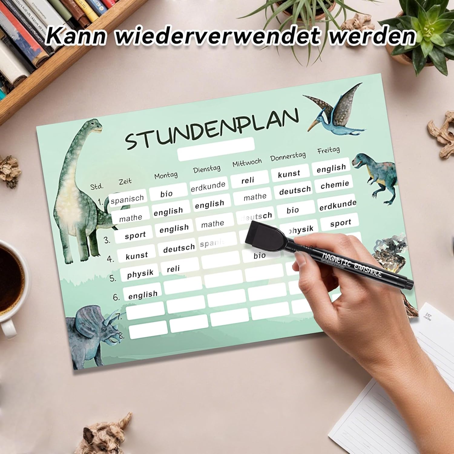 Schedule Magnetic Timetable Wipe Clean Dinosaur Pattern Pen with Tape Brush Rewritable Suitable for Fridge and Whiteboard Gift Back to School Gift – Bild 6