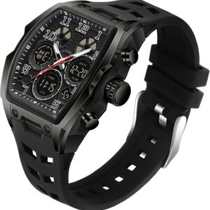 findtime Square Watch Men’s Watches Sports Digital Analogue Tactical Watch Military Digital Watch Men Multi-Time Zone Rectangular Watch Men’s Military Stopwatch Boys Alarm Clock 5ATM Waterproof