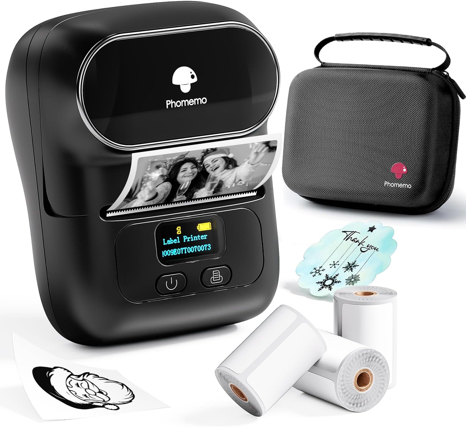 Phomemo M110 Label Printer, Bluetooth Label Maker Set, Portable Labeling Device for Small Business, Home, School, Thermal Label Maker with 3 Rolls of Labels and 1 Portable Bag, Black
