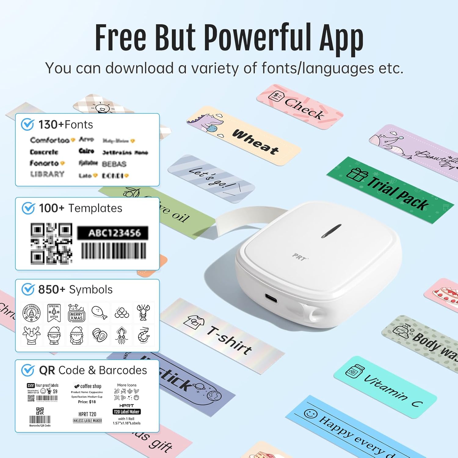prt QUTIE Bluetooth Labelling Device, Self-Adhesive, Portable Mini Labeler, USB Charging Label Printer, Label Maker for Home, Office, Date, Name, Compatible, iOS & Android, White – Bild 3