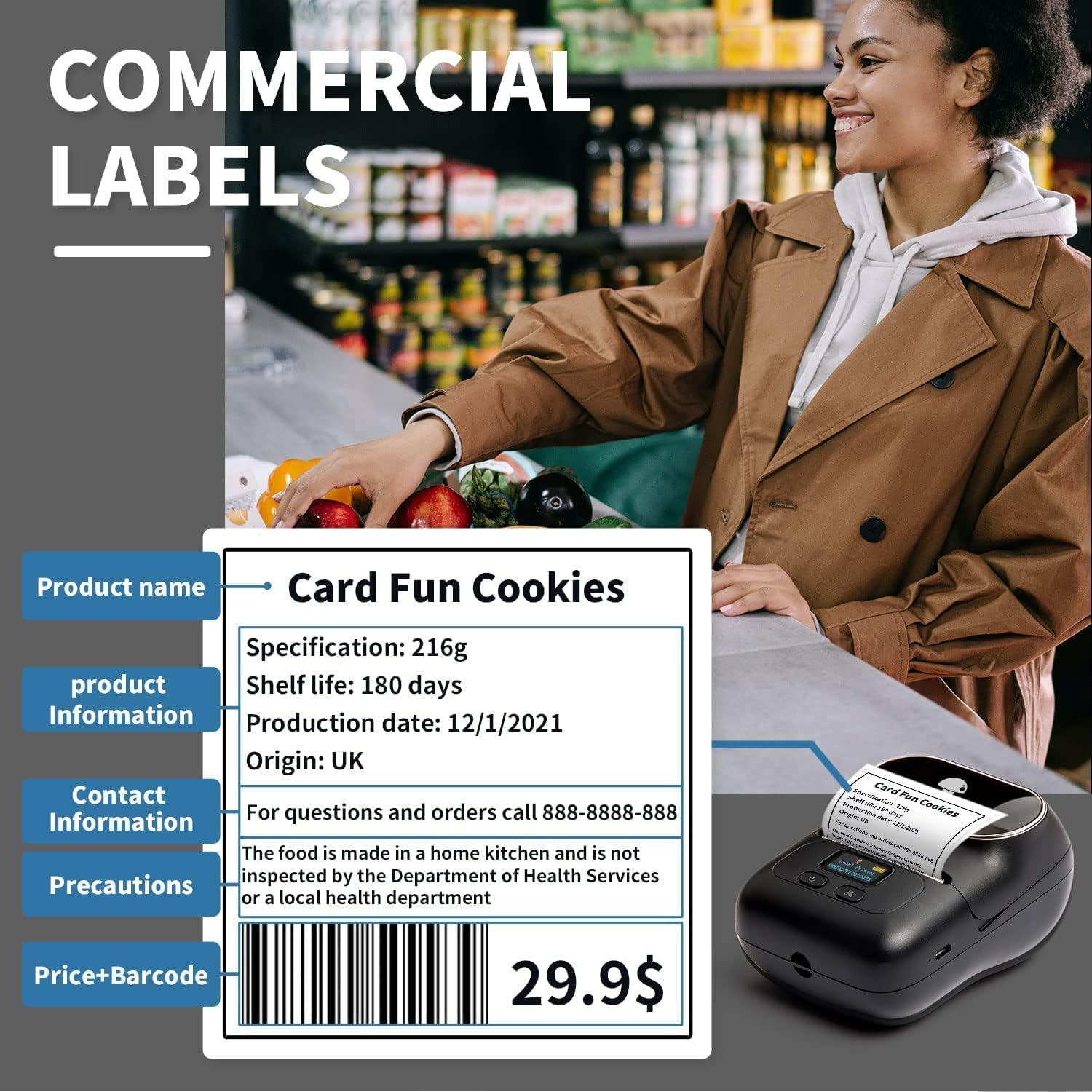 Phomemo M110 Bluetooth Label Printer, Self-Adhesive, Portable Labelling Device, Thermal Lable Printer for Barcodes, Retail, Offices, Compatible with Phones and PC Systems, Black – Bild 9